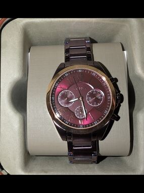 FOSSIL Women's Burgundy Chronograph Metal Watch - Brand: FOSSIL